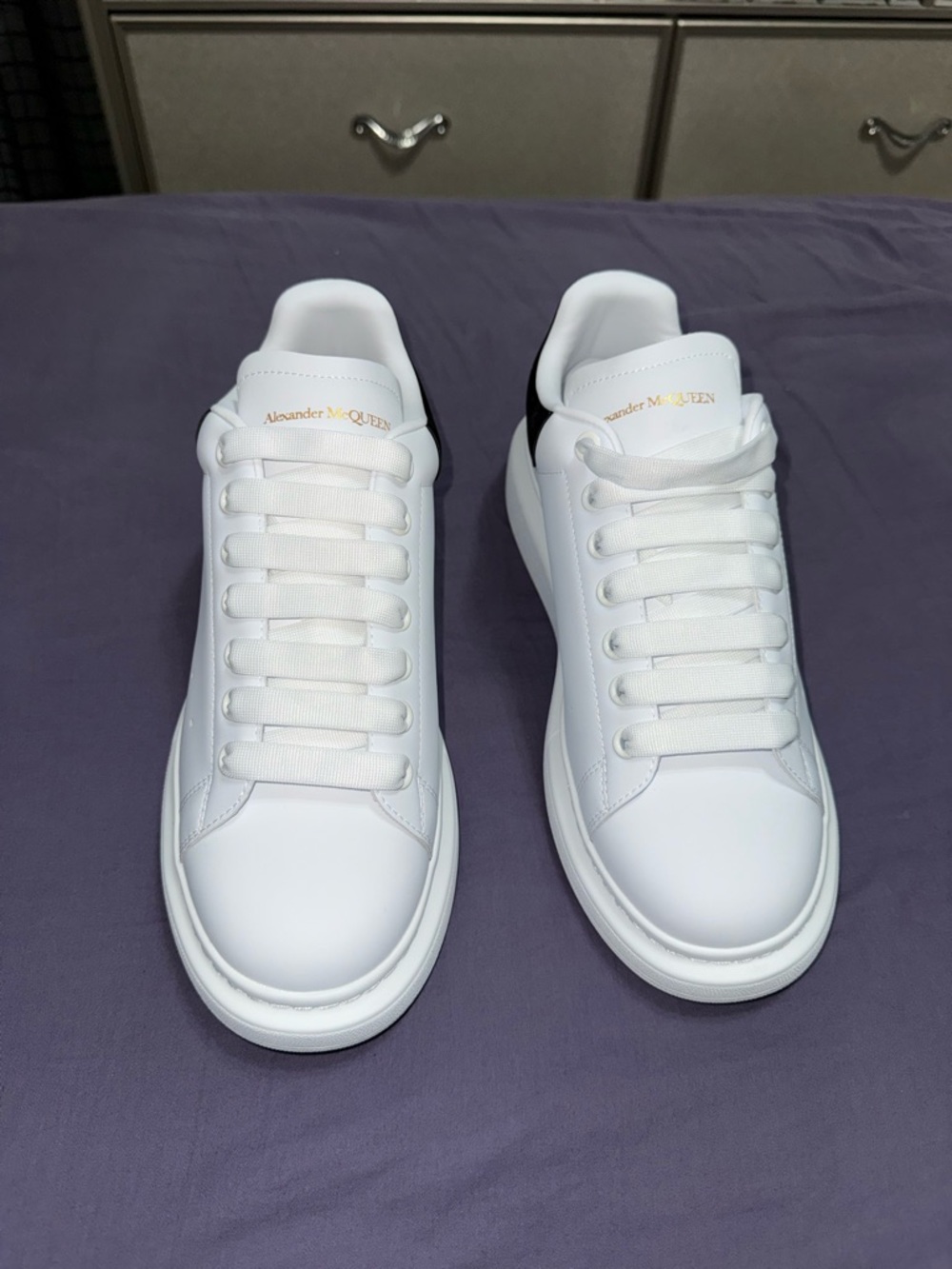 Alexander McQueen White Leather Low-Top Platform Sneakers with Gold Logo